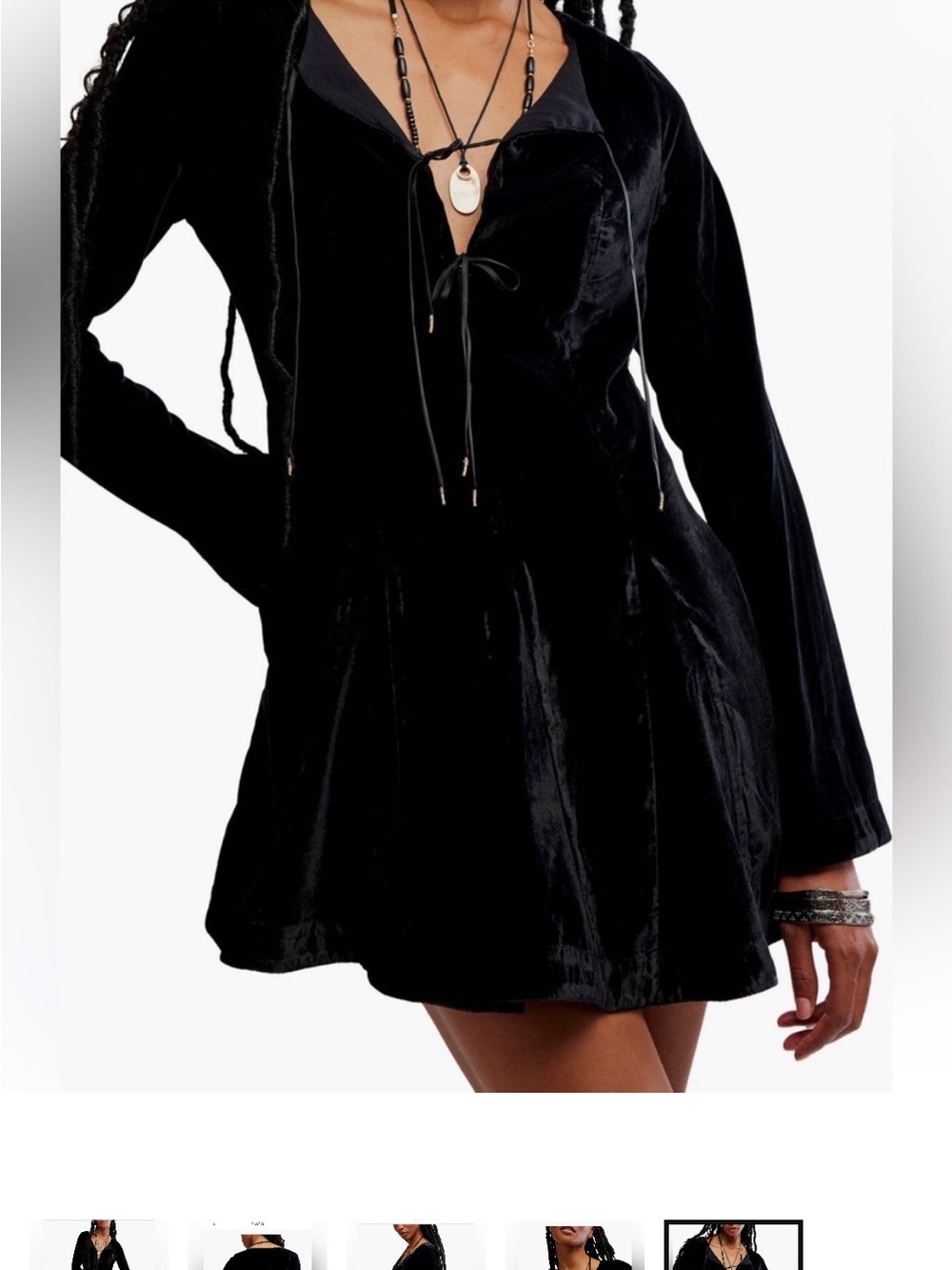Free People Black Velvet Tie-Front Mini Dress